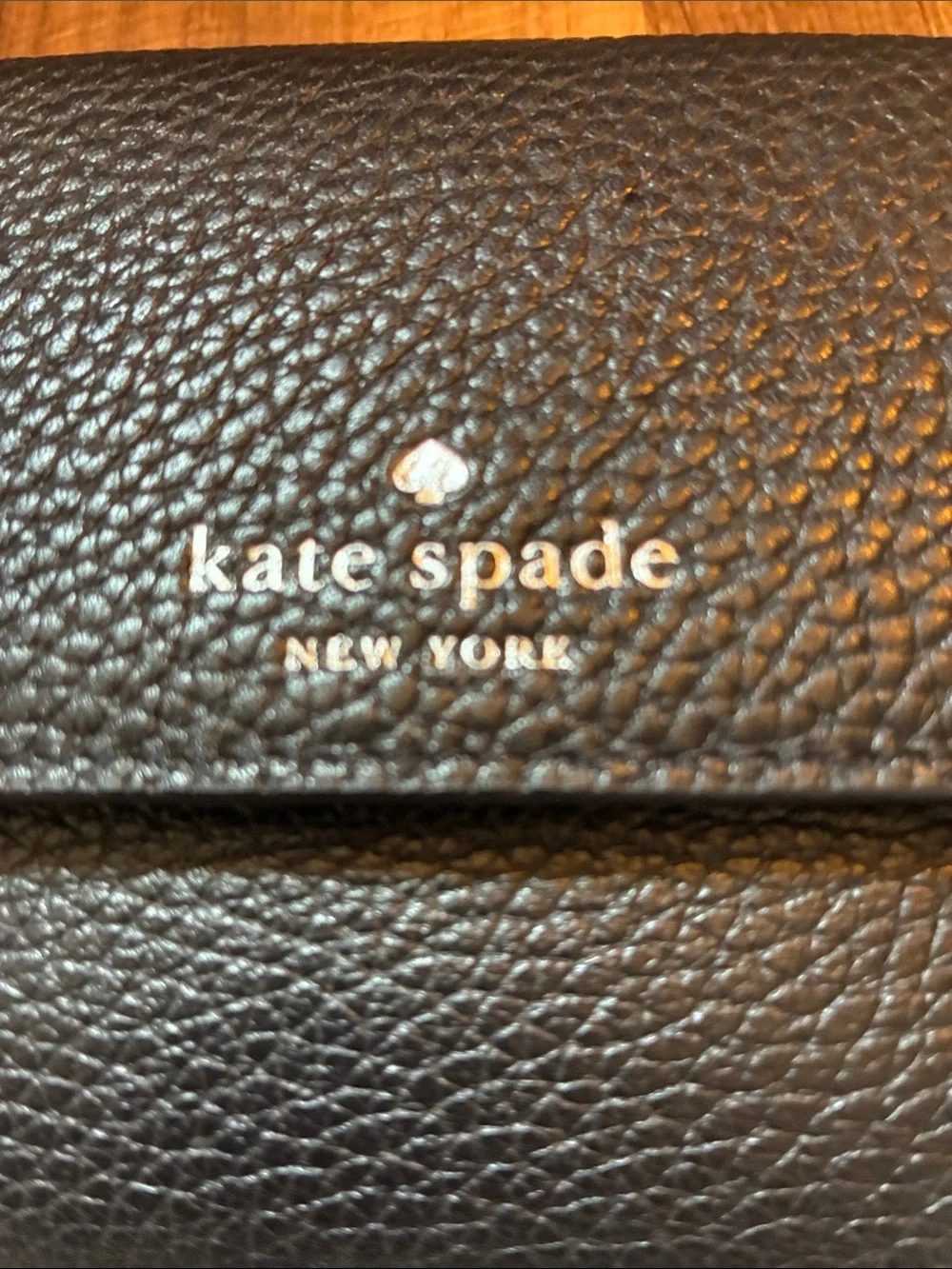 kate spade Black Pebbled Leather Fold Wallet with Logo-NWT